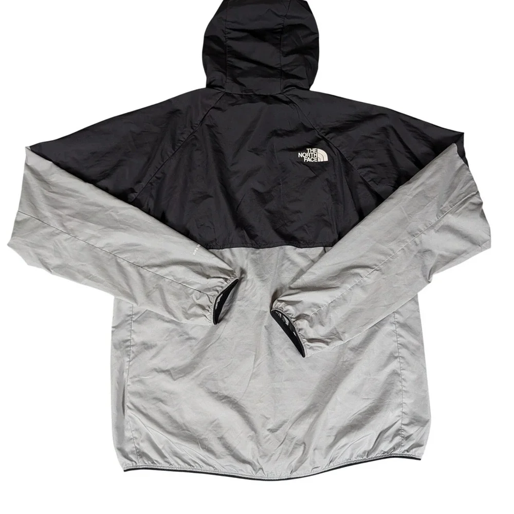 The North Face Mens Black Grey Colorblock Hooded Windbreaker Jacket Full Zip